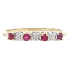 Yellow Gold Ruby Diamond Band - 10k Round .35ctw Four-Stone Ring
