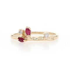 Yellow Gold Ruby Diamond Band - 14k Marquise .28ctw Leaves Guard Ring