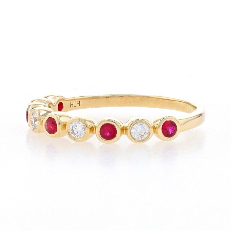 Round Cut Yellow Gold Ruby & Diamond Band - 14k Round .34ctw Wedding Ring For Sale