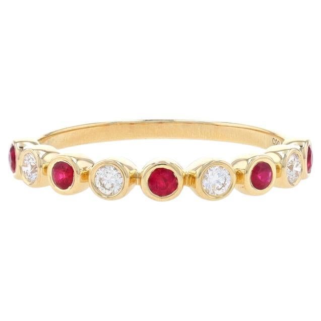 Yellow Gold Ruby & Diamond Band - 14k Round .34ctw Wedding Ring For Sale