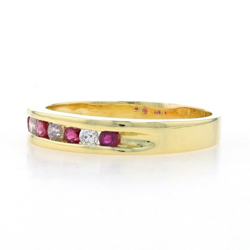 Round Cut Yellow Gold Ruby & Diamond Band - 18k Round .39ctw Channel Set Wedding Ring For Sale
