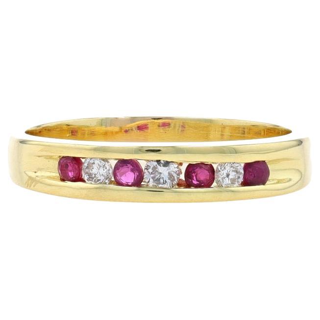 Yellow Gold Ruby & Diamond Band - 18k Round .39ctw Channel Set Wedding Ring For Sale