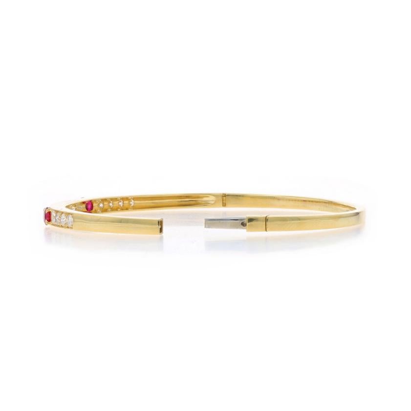 Oval Cut Yellow Gold Ruby & Diamond Bangle Bracelet 6 3/4
