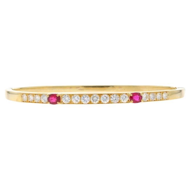 Yellow Gold Ruby & Diamond Bangle Bracelet 6 3/4" - 18k Oval 2.33ctw For Sale
