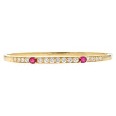 Yellow Gold Ruby & Diamond Bangle Bracelet 6 3/4" - 18k Oval 2.33ctw