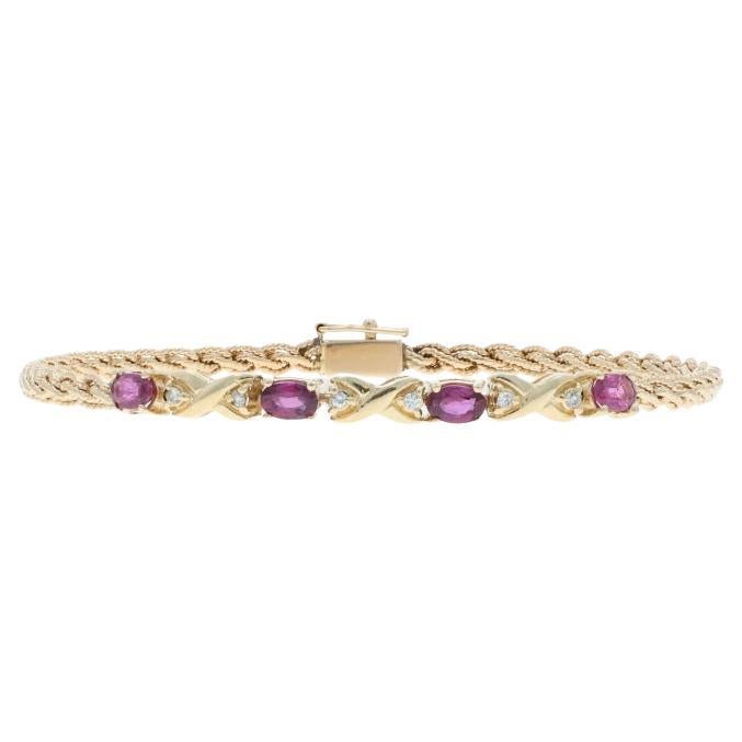 Yellow Gold Ruby Diamond Bracelet 7 1/2" 14k Oval 1.14ctw Four-Stone Crossover