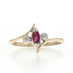Yellow Gold Ruby Diamond Bypass Ring - 10k Marquise .19ctw