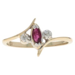 Yellow Gold Ruby Diamond Bypass Ring - 10k Marquise .19ctw