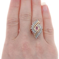 Yellow Gold Ruby & Diamond Bypass Ring - 10k Marquise .51ctw