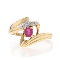 Yellow Gold Ruby Diamond Bypass Ring - 10k Oval .20ct
