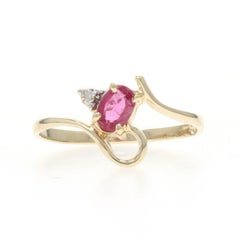 Yellow Gold Ruby Diamond Bypass Ring - 10k Oval .22ctw