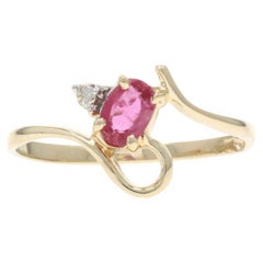Yellow Gold Ruby Diamond Bypass Ring - 10k Oval .22ctw