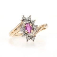 Yellow Gold Ruby Diamond Bypass Ring - 10k Oval .24ctw
