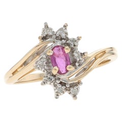 Yellow Gold Ruby Diamond Bypass Ring - 10k Oval .24ctw