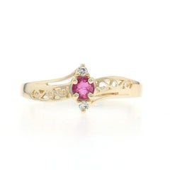 Yellow Gold Ruby Diamond Bypass Ring - 10k Round .10ctw