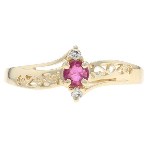 Yellow Gold Ruby Diamond Bypass Ring - 10k Round .10ctw For Sale