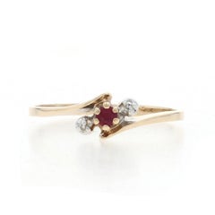 Yellow Gold Ruby Diamond Bypass Ring - 10k Round