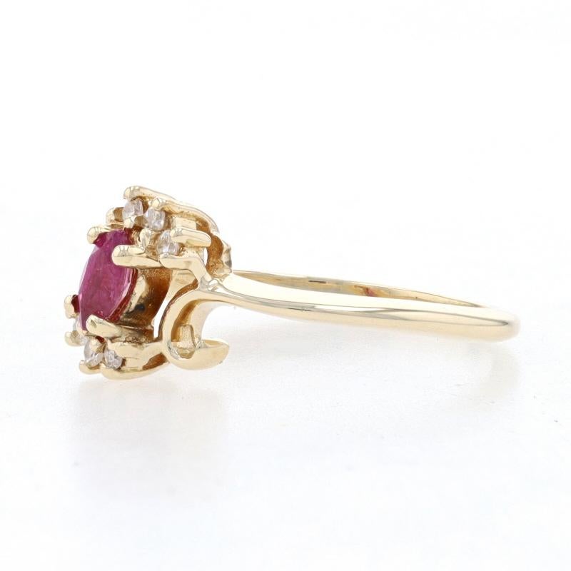 Yellow Gold Ruby & Diamond Bypass Ring - 14k Marquise .26ctw In Excellent Condition For Sale In Greensboro, NC