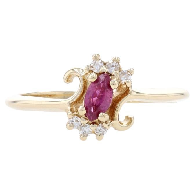 Yellow Gold Ruby & Diamond Bypass Ring - 14k Marquise .26ctw For Sale