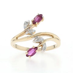 Yellow Gold Ruby Diamond Bypass Ring - 14k Marquise .42ctw Two-Stone