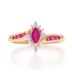 Yellow Gold Ruby Diamond Bypass Ring - 14k Marquise & Round 2.54ctw
