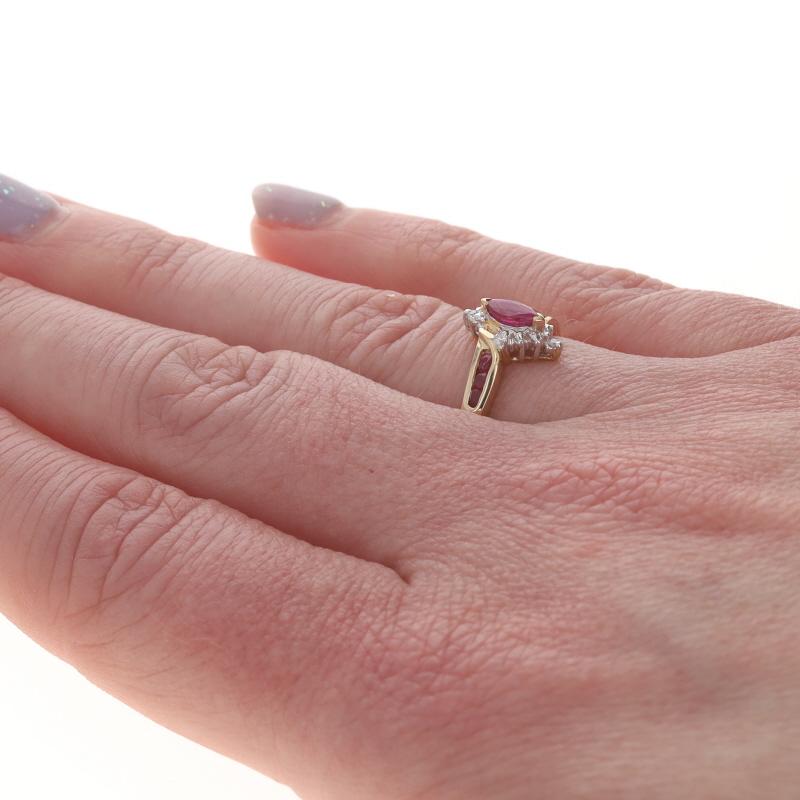 Women's Yellow Gold Ruby Diamond Bypass Ring - 14k Marquise & Round 2.54ctw For Sale