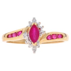 Yellow Gold Ruby Diamond Bypass Ring - 14k Marquise & Round 2.54ctw