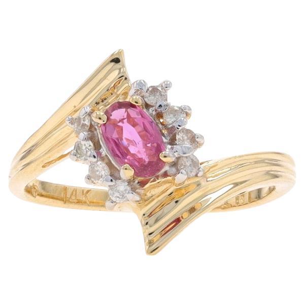 Yellow Gold Ruby Diamond Bypass Ring - 14k Oval 0.43ctw