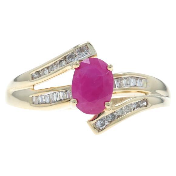 Yellow Gold Ruby Diamond Bypass Ring - 14k Oval 1.16ctw