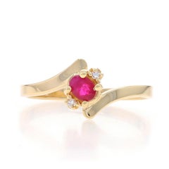 Yellow Gold Ruby & Diamond Bypass Ring - 14k Oval .14ctw