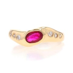 Anello bypass con rubino e diamante in oro giallo - 14k Oval .34ctw Sz 4