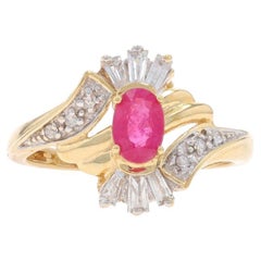 Yellow Gold Ruby Diamond Bypass Ring - 14k Oval .85ctw