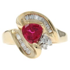Yellow Gold Ruby Diamond Bypass Ring 14k Trillion 1.60ctw Halo