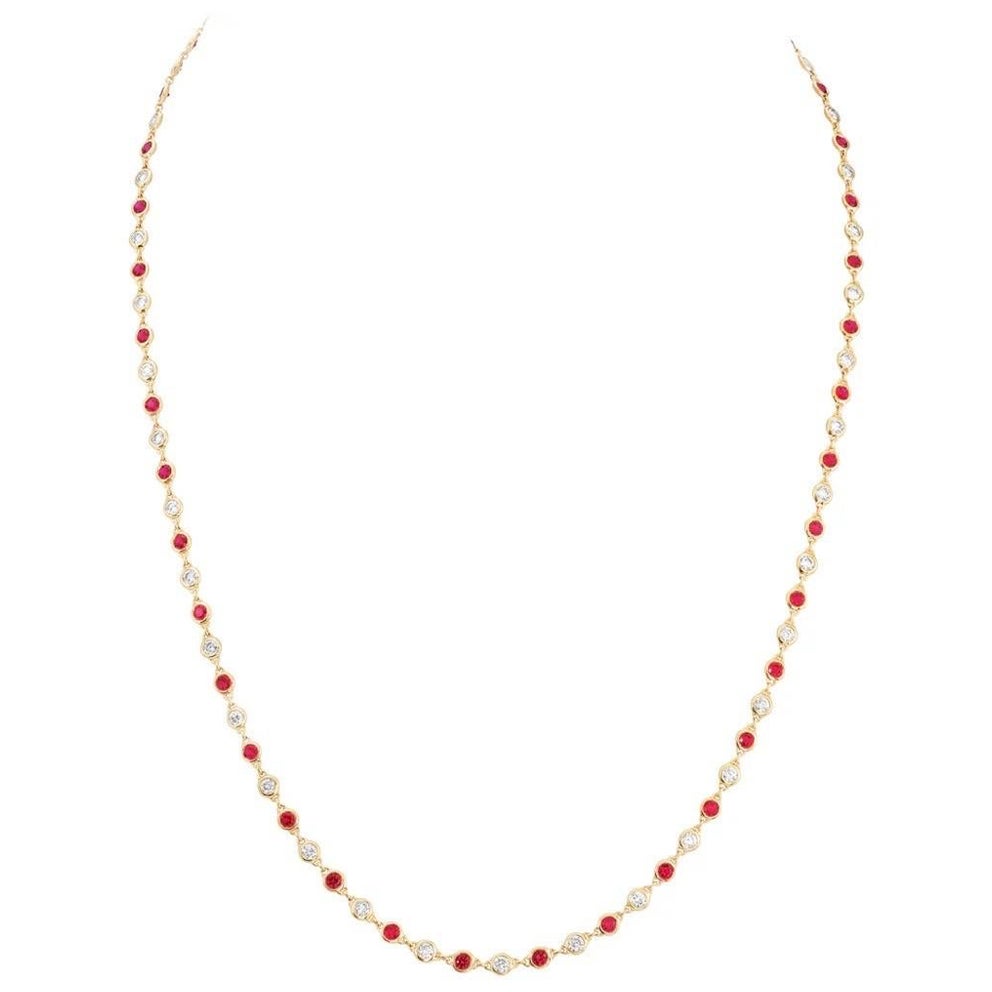 Yellow Gold Ruby 
Diamond Chain Necklace
