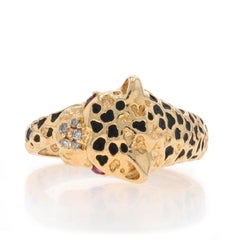 Yellow Gold Ruby Diamond Cheetah Cluster Bypass Ring - 14k Round .10ctw Big Cat