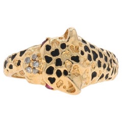 Anillo de Oro Amarillo Rubí Diamante Guepardo Racimo Bypass - 14k Redondo .10ctw Big Cat