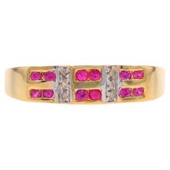Yellow Gold Ruby & Diamond Cluster Band - 18k Round .39ctw Ring