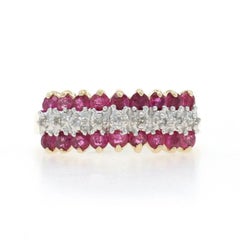 Yellow Gold Ruby Diamond Cluster Cocktail Band - 10k Round .59ctw