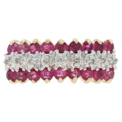 Yellow Gold Ruby Diamond Cluster Cocktail Band - 10k Round .59ctw
