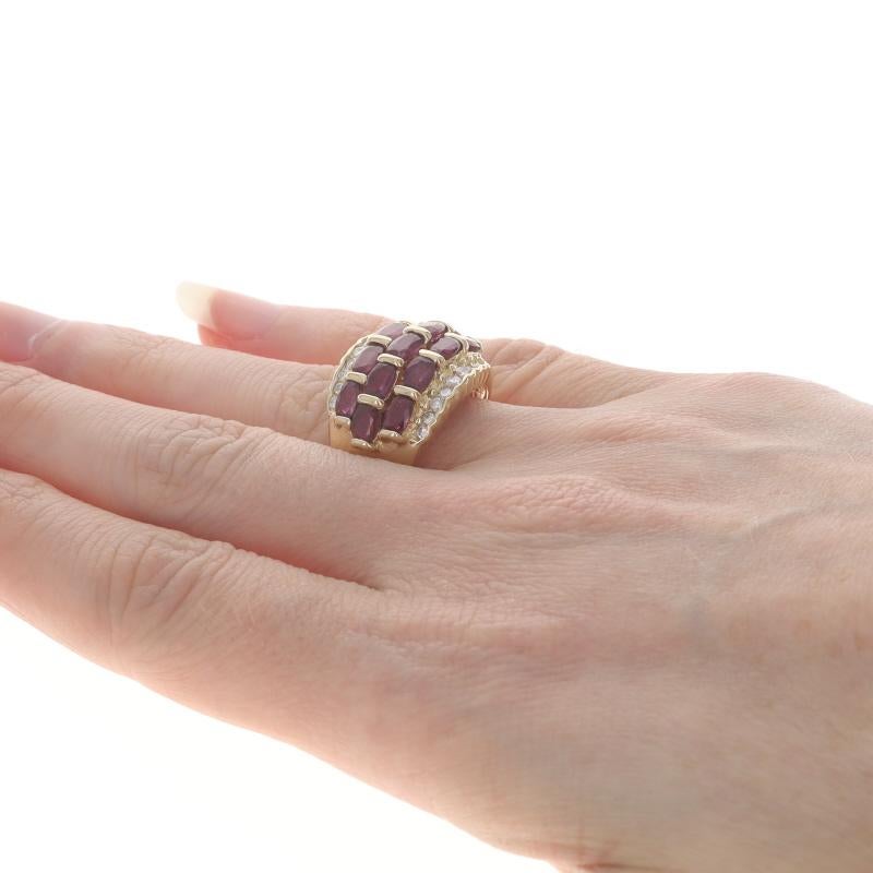 Women's Yellow Gold Ruby & Diamond Cluster Cocktail Band - 14k Oval 4.91ctw Scallop Ring For Sale
