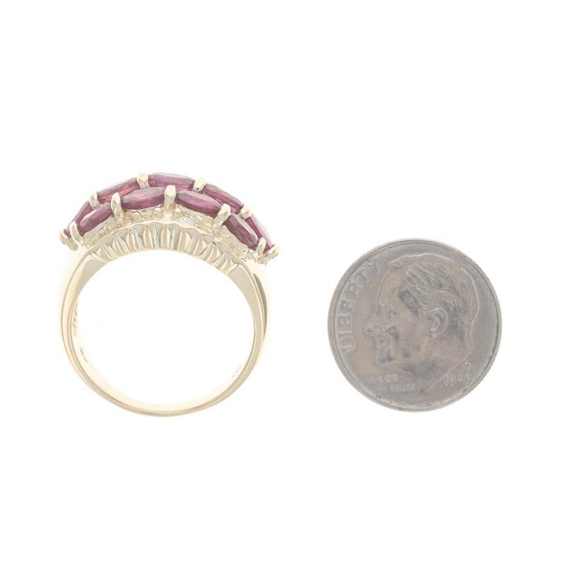 Yellow Gold Ruby & Diamond Cluster Cocktail Band - 14k Oval 4.91ctw Scallop Ring For Sale 1