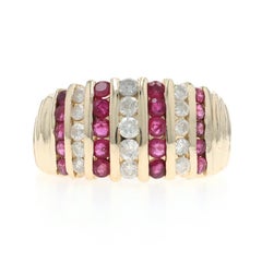 Yellow Gold Ruby Diamond Cluster Cocktail Dome Band 14k Rd 1.80ctw Stripes Ring