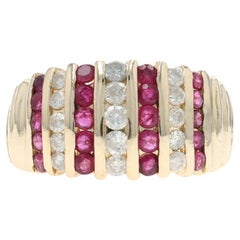 Yellow Gold Ruby Diamond Cluster Cocktail Dome Band 14k Rd 1.80ctw Stripes Ring