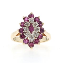 Yellow Gold Ruby Diamond Cluster Cocktail Halo Ring - 10k Marquise & Rd 1.64ctw Yellow Gold Ruby Diamond Cluster Cocktail Halo Ring - 10k Marquise & Rd 1.64ctw