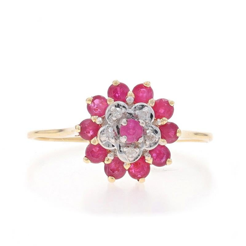 Taille : 11
Frais de taille : Up&Up 3 tailles pour $25 ou Down 7 tailles pour $25

Contenu métallique : Or jaune 14k et or blanc 14k

Informations sur les pierres

Rubis naturel
Traitement : Chauffage
Carat(s) : 1.10ctw
Coupe : Ronde
Couleur : rouge