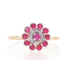 Anello aureola con diamante e rubino in oro giallo - 14k Rotondo 1,15ctw Floreale