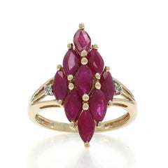 Yellow Gold Ruby Diamond Cluster Cocktail Ring - 10k Marquise 2.72ctw