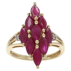 Yellow Gold Ruby Diamond Cluster Cocktail Ring - 10k Marquise 2.72ctw