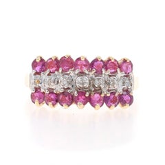 Yellow Gold Ruby Diamond Cluster Cocktail Ring - 10k Round 1.43ctw Tiered