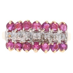 Yellow Gold Ruby Diamond Cluster Cocktail Ring - 10k Round 1.43ctw Tiered